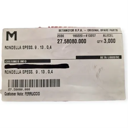 27.58080.000 Rondella di spessoramento Beta 9x13x0,4 mm