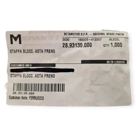 28.93130.000 Staffa blocca asta pompa freno posteriore BETA ENDURO/MOTARD RR 50 >2005, TRIAL EVO/REV, TRIAL SINCRO, ALP, MOTARD M4 350 2007-2016