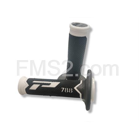 Coppia manopole Progrip in gomma modello MX 788-218 soft touch cross di colore bianco-nero-titanio con diametro interno 22 e 25 mm, ricambio 405401360