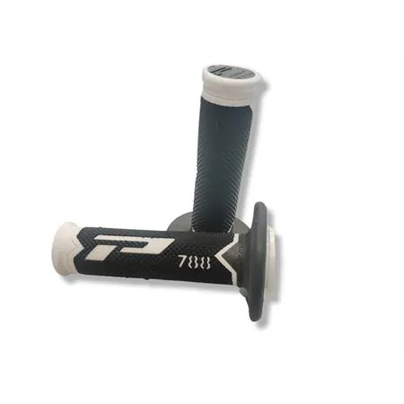 Coppia manopole Progrip in gomma modello MX 788-218 soft touch cross di colore bianco-nero-titanio con diametro interno 22 e 25 mm, ricambio 405401360
