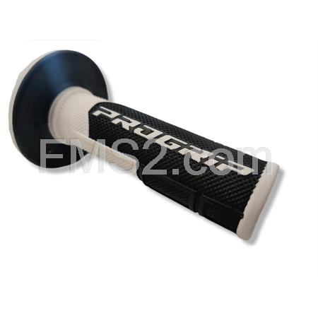 Coppia manopole Progrip in gomma modello MX 801-137 soft touch cross di colore bianco e nero diametro interno 22 e 25 mm, ricambio 405401745