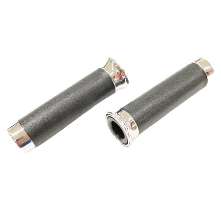 Manopole in gomma di colore nero con terminali cromati per Piaggio Vespa PX, ricambio 10246-E
