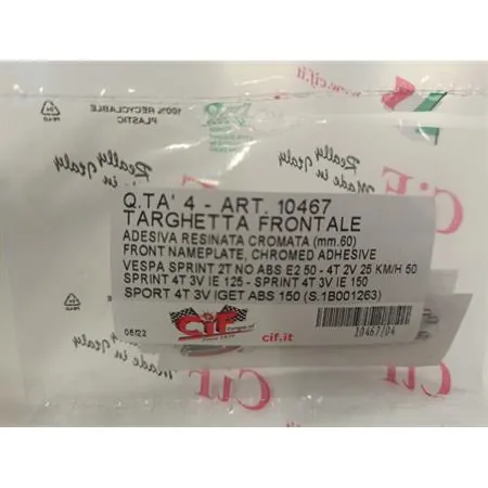 Targhetta adesiva CIF originale SPRINT versione piccola da 60,0 mm resinata, cromata e adesiva per scudo anteriore Vespa Sprint 50 e 125 4 tempi dal 2014 in poi, ricambio 10467
