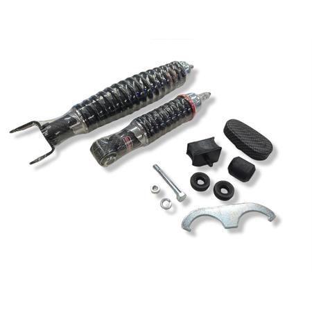 Kit ammortizzatori Carbone serie carboon look sport regolabili nel precarico molla e versione limited edition per Piaggio vespa 50 special, 125 primavera, 125 Et3, ricambio 10751-KT