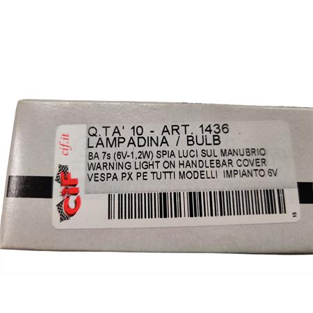 Lampadina CIF 6 Volt 1.2 Watt BA7S, tubolare, ricambio 1436