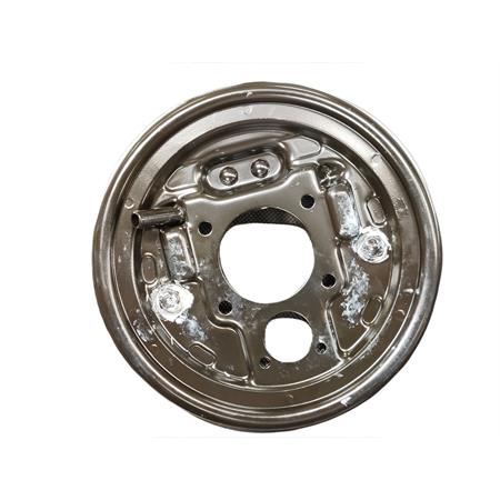 Disco porta ganasce posteriore destro originale Piaggio in metallo verniciato di colore nero per Piaggio Ape 50 prodotte dal 1980 fino al 2017, ricambio 15360-DX