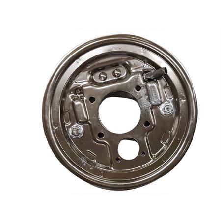 Disco porta ganasce posteriore sinistro originale Piaggio in metallo verniciato di colore nero per Piaggio Ape 50 prodotte dal 1980 fino al 2017, ricambio 15360-SX