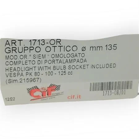 1713-or Gruppo ottico orig.siem - ? mm.135 vespa pk