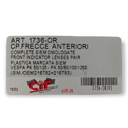 Coppia frecce anteriori complete originali Siem omologate per Piaggio Vespa PK 50 S e PK 125 S, ricambio 1736-OR