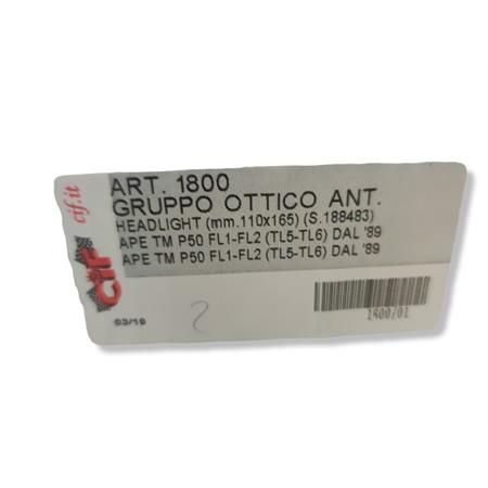 Gruppo ottico anteriore  ape p50 tl3-tmp, ricambio 1800