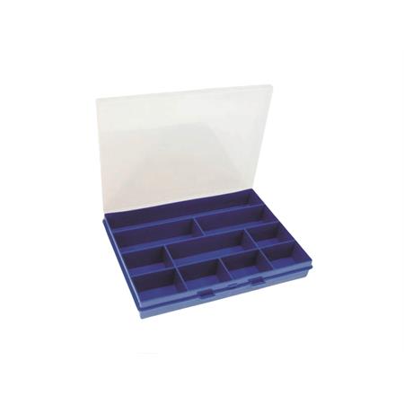 Contenitore con coperchio per minuteria in plastica di colore blu e con 10 scomparti (CIF), ricambio 3066