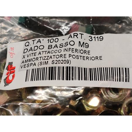 Dado basso M9 con chiave da 13 mm per vite attacco inferiore ammortizzatore posteriore vespa small frame e large frame, ricambio 3119