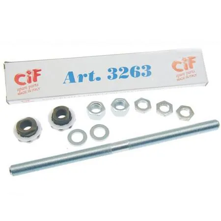 Asse ruota ciclomotori vari e scooter Piaggio Zip tamburo anteriore con lunghezza 11x200 mm completo di dadi alti e bassi, coni, rondelle e gabbiette, ricambio 3263