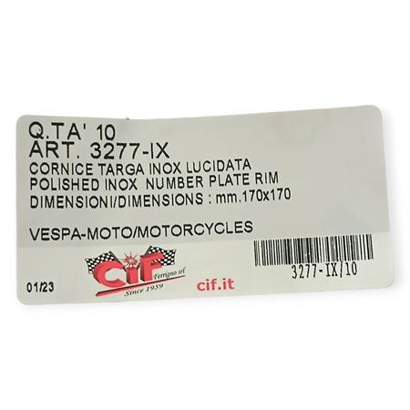 Cornice targa Cif in acciaio inox lucidata per il montaggio su targhe vecchie  dimensioni in plastica e metallo prodotte fino al 1998 e dimensioni 170 x 170 mm ricambio 3277-IX