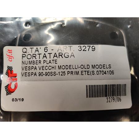 Porta targa rialzato in metallo grezzo per Piaggio vespa 125 primavera e 125 et3 e targa in plastica (CIF), ricambio 3279