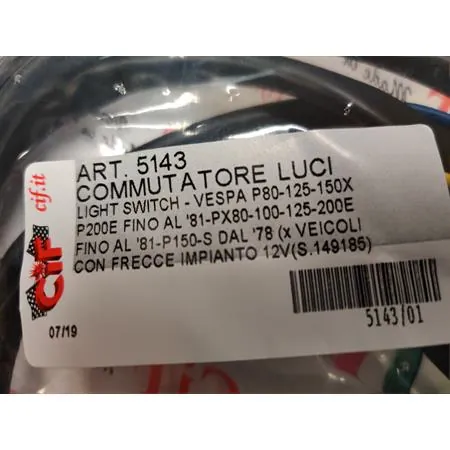 5143 Commutatore devio luci destro per Piaggio vespa px125-150-200 prodotti fino al 1981 (CIF)