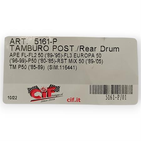 Tamburo freno posteriore  ape 50 fl/fl2-, ricambio 5161-P
