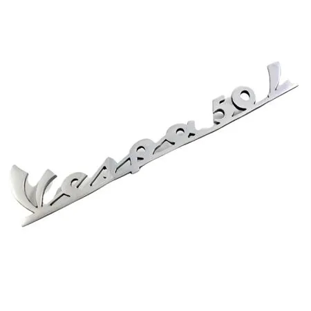 5729 Targhetta scritta posteriore  Vespa 50 L traforata con lunghezza 155 mm originale (CIF)