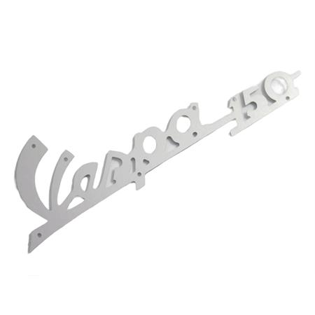 Targhetta scritta Vespa 150 in metallo lucido fine per scudo anteriore Vespa 150 vba-vbb1-vbb2 dal 1959 al 1960- sim.084809 (CIF), ricambio 5738