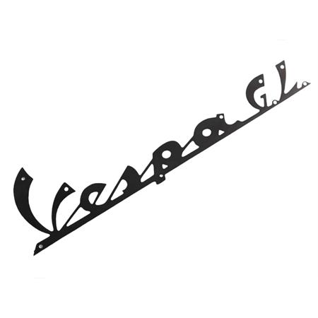 Targhetta scritta Vespa G.L. in alluminio nera per scudo anteriore Piaggio Vespa GL (CIF), ricambio 5744