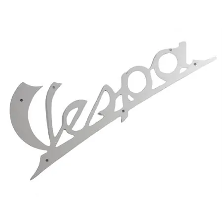 Targhetta scritta Vespa in alluminio anteriore Piaggio Vespa 125 dal 1947 al 1959 (CIF), ricambio 5745