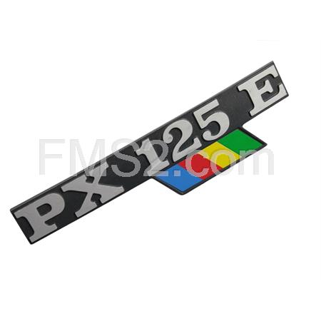 Targhetta scritta PX 125 E con bandierina per cofano laterale sinistro Vespa PX125e arcobaleno  sim.198181 (CIF), ricambio 5790