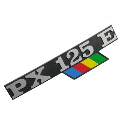 5790 Targhetta scritta PX 125 E con bandierina per cofano laterale sinistro Vespa PX125e arcobaleno  sim.198181 (CIF)