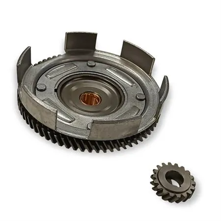 Campana frizione trasmissione Z 18x67 con denti elicoidali e parastrappi per montaggio motore Piaggio Ape e Vespa 50 cc, ricambio CIF 5990
