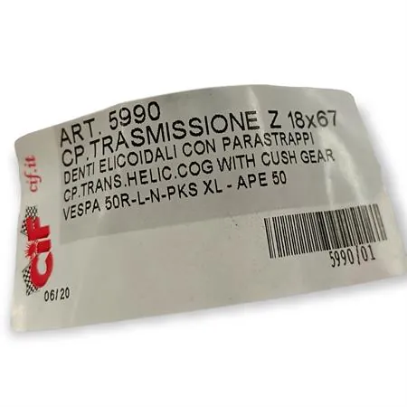 Campana frizione trasmissione Z 18x67 con denti elicoidali e parastrappi per montaggio motore Piaggio Ape e Vespa 50 cc, ricambio CIF 5990