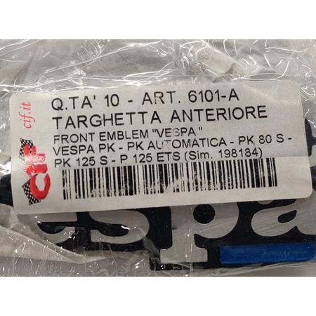 Targhetta Vespa per scudo anteriore PK (CIF), ricambio 6101-A