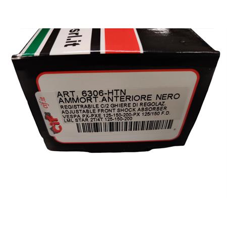 Ammortizzatore anteriore Carbone hi-tech oleopneumatico a doppio effetto olio e gas con piedino inferiore  ricavato dal pieno e lavorato cnc per Piaggio Vespa px tutte le versioni e LML star 2 e 4 tempi, ricambio 6306-HTN