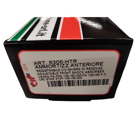 Ammortizzatore anteriore Carbone hi-tech oleopneumatico a doppio effetto olio e gas con piedino inferiore  ricavato dal pieno e lavorato cnc per Piaggio Vespa px tutte le versioni e LML star 2 e 4 tempi, ricambio 6306-HTR