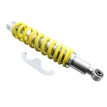Ammortizzatore posteriore regolabile Cif Paioli idraulico a doppio effetto per scooter Malaguti F15 Fire Fox con interasse da 320 mm, corpo cromato, molla gialla regolabile nel precarico con ghiera filettata, ricambio 6380-RE