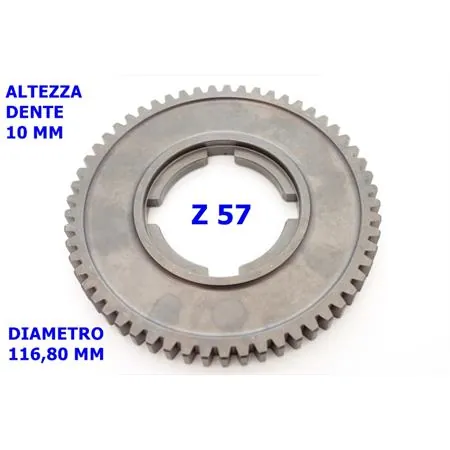6581 Ingranaggio cambio 1° velocita' z 57 con denti passo fine e spessore denti 10 mm per vespa PX 125 e 150 e vespa VLB1T e VNL1T