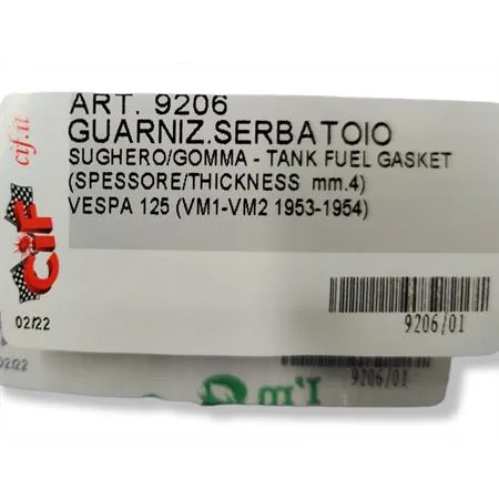 9206 Guarnizione serbatoio benzina CIF in sughero-gomma specifica per Piaggio Vespa 125 VM1 e VM2 prodotte dal 1953 al 1954