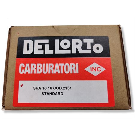 Carburatore Dell'orto SHA 16-16 con taratura 2151 versione standard senza miscelatore completo di filtro aria in rete e coperchio in plastica nera per applicazioni varie ciclomotori, ricambio 02151