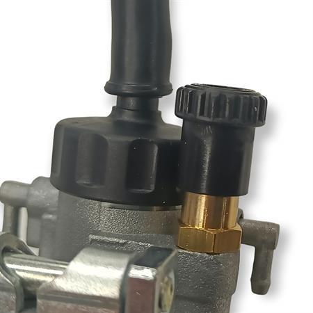 Carburatore Dell'orto serie PHBG19 AD con taratura standard, attacco femmina e viti regolazione sul lato destro per applicazioni varie su ciclomotori con collettore in alluminio, ricambio 02513