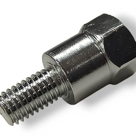 Attacco FAR in metallo zincato argento per specchi retrovisori con attacco inferiore M8 destro e filetto interno superiore M10 x 1,25 destro, ricambio 0269