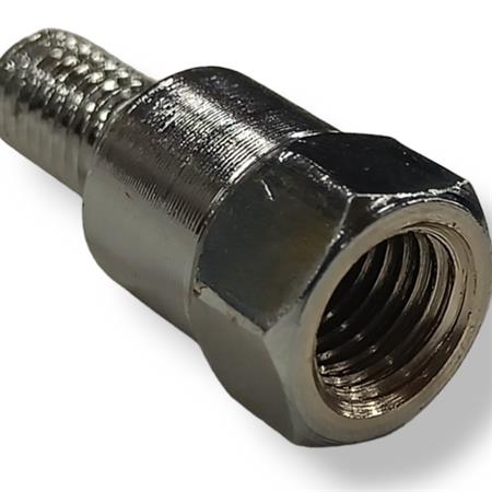 Attacco FAR in metallo zincato argento per specchi retrovisori con attacco inferiore M8 destro e filetto interno superiore M10 x 1,25 destro, ricambio 0269