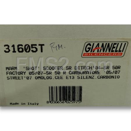 Marmitta Giannelli shot omologata Aprilia SR 50 di-tech 2004 motore Piaggio Type TE variat. A ver. 00, Type TE variat. 0 ver. 00, SR 50 R F, ricambio 31605T