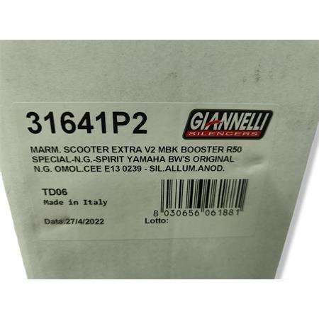 Marmitta Giannelli scooter extra v2 per scooter MBK Booster 50 tutte le versioni e Yamaha BW'S  50 tutte le versioni, ricambio 31641P2