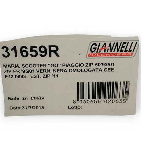 Marmitta scooter Giannelli modello GO tipo originale per scooter Piaggio Zip, Zip FastRider, Zip Sp tutte le versioni, Quarz, EasyMoving, ricambio 31659R