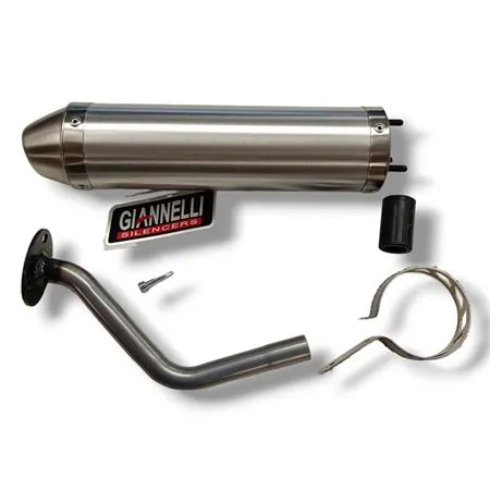 Silenziatore Giannelli in alluminio con forma tonda da abbinare alla pancia espansione codice 34076HF per ciclomotore enduro Sherco HRD 50 cc prodotti dal 1999 fino al 2002, codice 34077HF