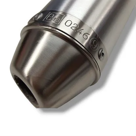 Silenziatore Giannelli in alluminio con forma tonda da abbinare alla pancia espansione codice 34076HF per ciclomotore enduro Sherco HRD 50 cc prodotti dal 1999 fino al 2002, codice 34077HF