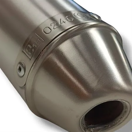 Silenziatore Giannelli in alluminio con forma tonda da abbinare alla pancia espansione codice 34076HF per ciclomotore enduro Sherco HRD 50 cc prodotti dal 1999 fino al 2002, codice 34077HF