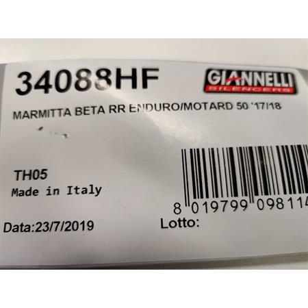 Marmitta Giannelli per ciclomotore Beta RR 50 modello enduro e motard prodotti dal 2017 in poi e con type C3, ricambio 34088HF