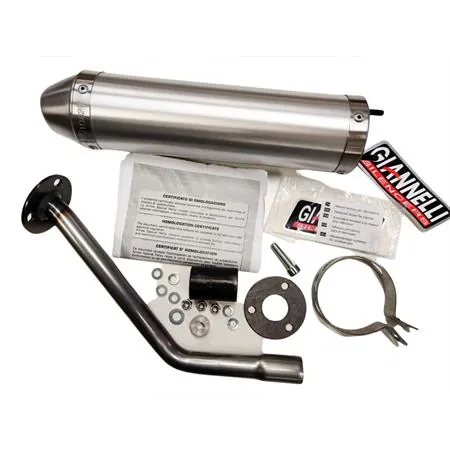 Silenziatore cilindrico Giannelli in alluminio completo di raccordo e bulloneria per ciclomotore Beta RR 50 modello enduro e motard prodotti dal 2017 in poi e con type C3
