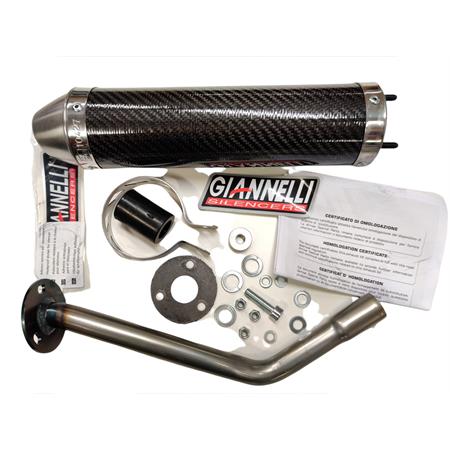 Silenziatore cilindrico Giannelli in carbonio completo di raccordo e bulloneria per ciclomotore Beta RR 50 modello enduro e motard prodotti dal 2017 in poi e con type C3, ricambio 34702HF