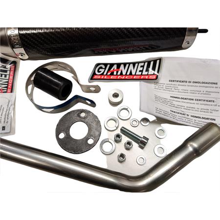 Silenziatore cilindrico Giannelli in carbonio completo di raccordo e bulloneria per ciclomotore Beta RR 50 modello enduro e motard prodotti dal 2017 in poi e con type C3, ricambio 34702HF