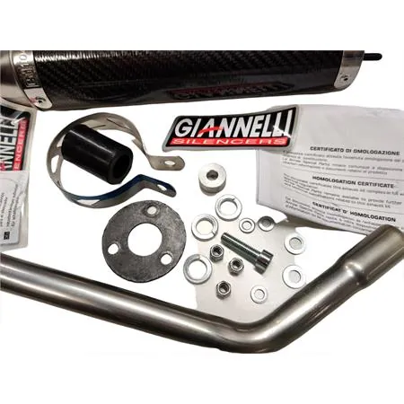 34702HF Silenziatore cilindrico Giannelli in carbonio completo di raccordo e bulloneria per ciclomotore Beta RR 50 modello enduro e motard prodotti dal 2017 in poi e con type C3